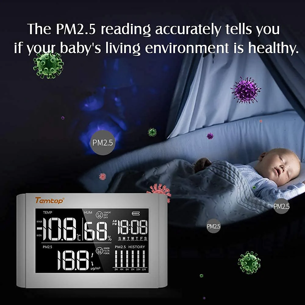 Temtop P20 PM2.5 Air Quality Monitor Professional Laser Particle Sensor Detector Real Time Temperature Humidity Display Rechargeable Battery - Image 6
