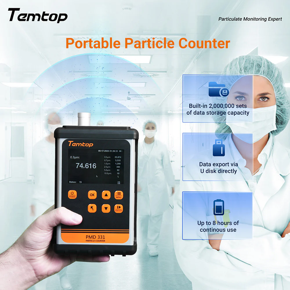 Temtop PMD 331 Professional Particle Counter, 7-Channel Handheld Dust Monitor (0.3-10μm) for PM2.5, PM10 & TSP, Laser Sensor for Industrial Air Quality Monitoring, Cleanrooms & Construction Sites - Image 4
