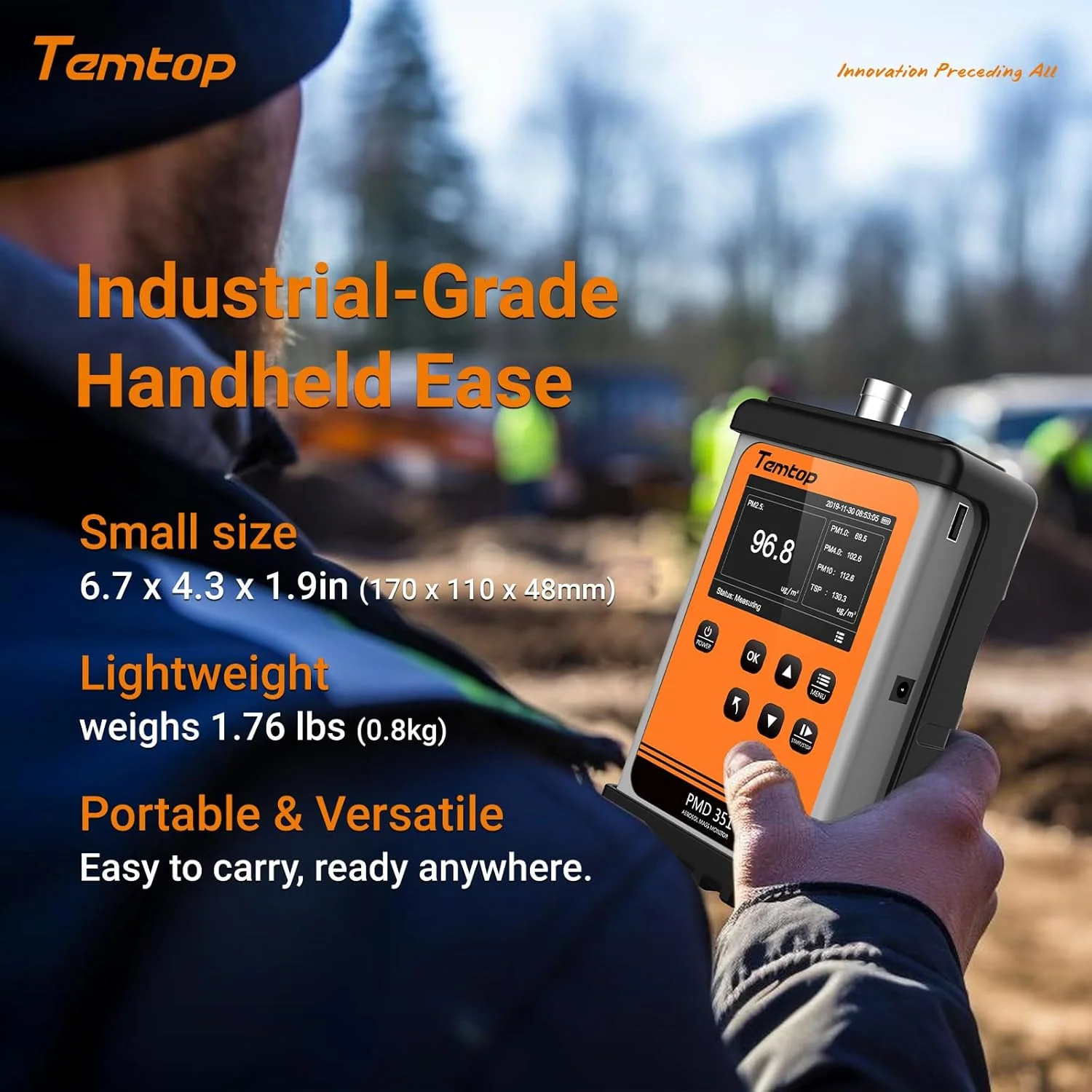 Temtop PMD 351 Professional Handheld Aerosol Dust Monitor, 5-Channel Particle Counter for PM1.0, PM2.5, PM4.0, PM10 & TSP, All-Metal Industrial Design with 2 Million Data Points & USB Export for Cleanrooms & Labs - Image 3