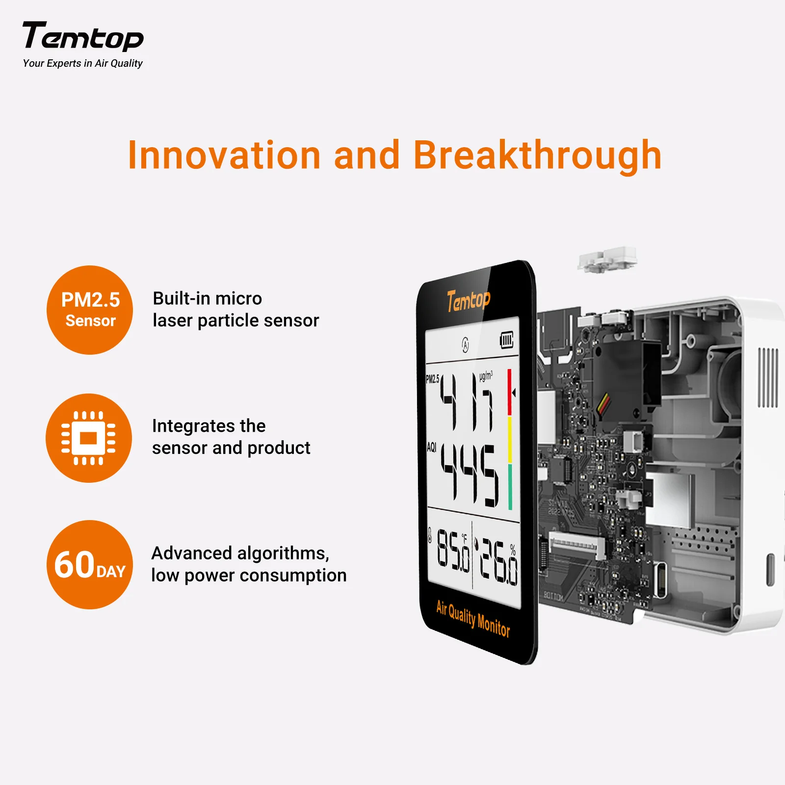 Temtop S1-up Indoor Air Quality Meter Temperature and Humidity AQI PM2.5 Monitor with Accurate Sensor - Image 5