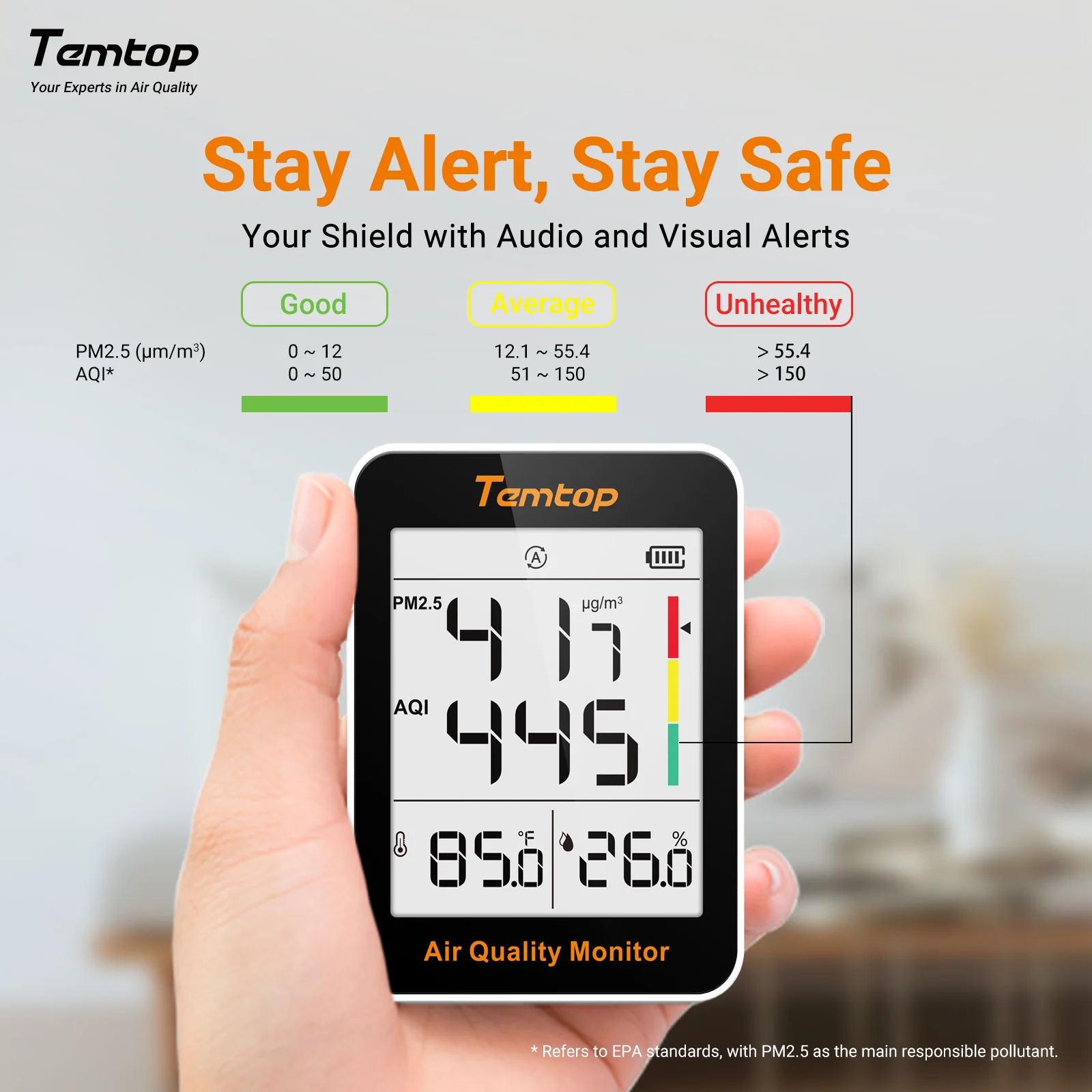 Temtop S1-up Indoor Air Quality Meter Temperature and Humidity AQI PM2.5 Monitor with Accurate Sensor - Image 7