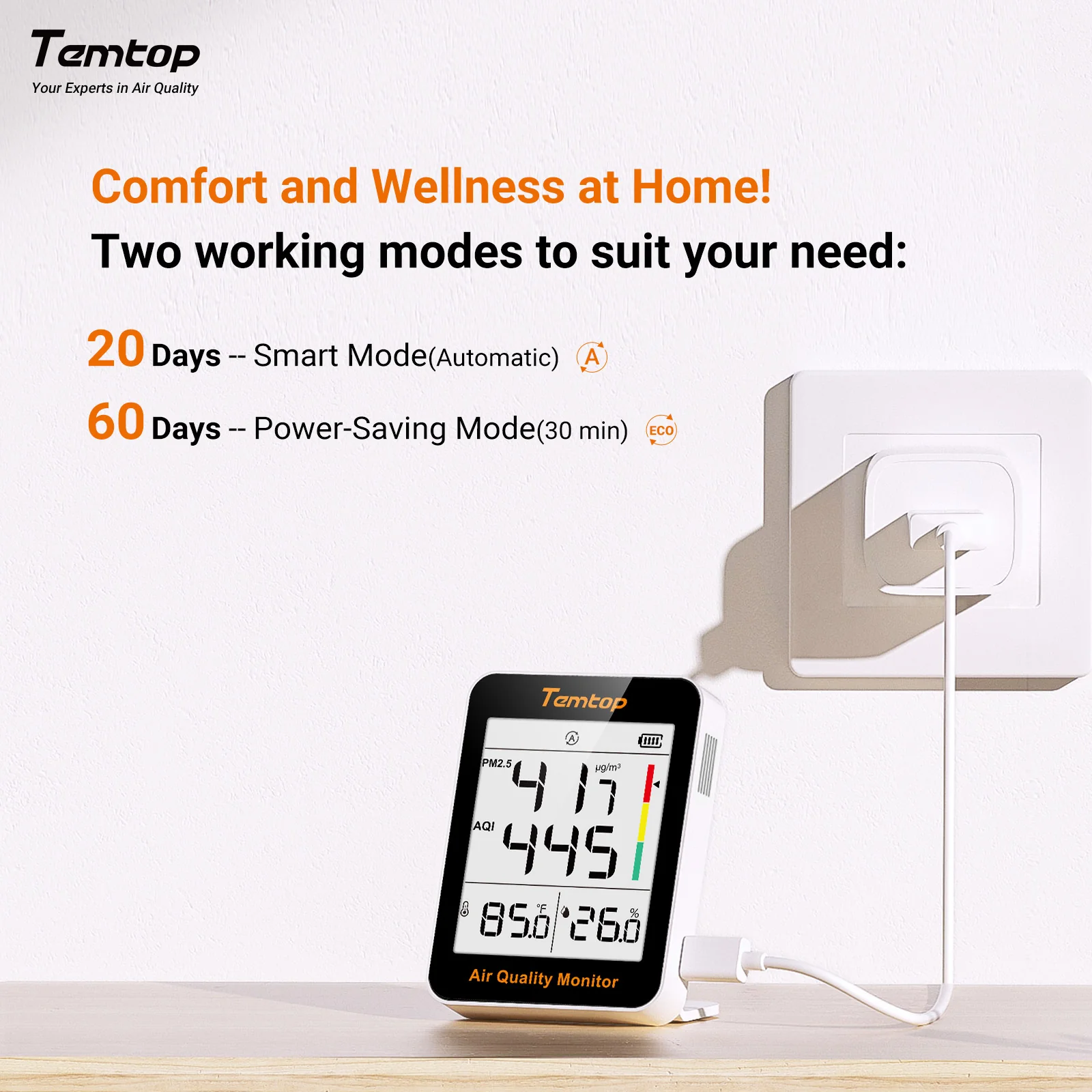 Temtop S1-up Indoor Air Quality Meter Temperature and Humidity AQI PM2.5 Monitor with Accurate Sensor - Image 9