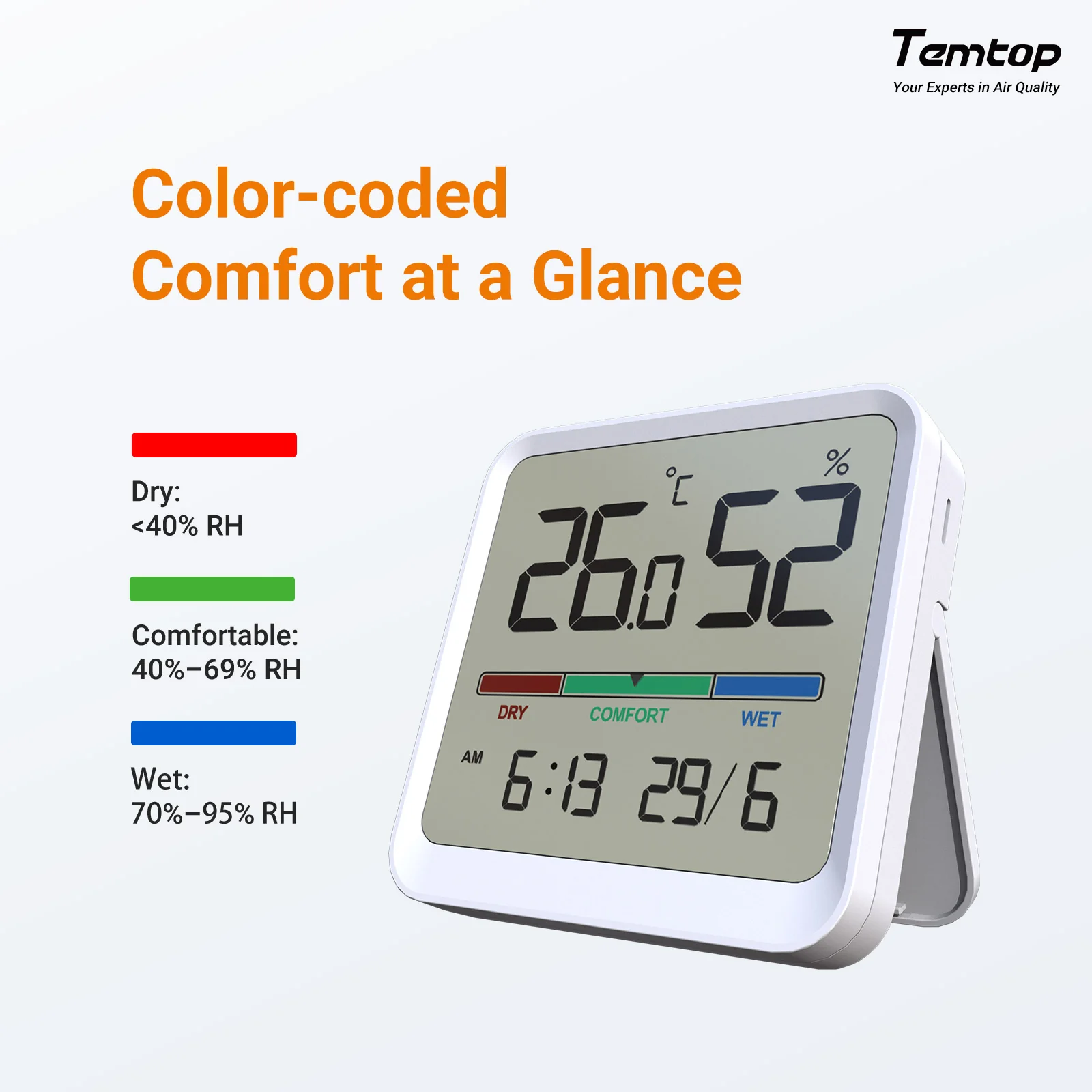 Temtop T1-SE Indoor Thermometer Hygrometer – Digital Room Temperature and Humidity Monitor with Comfort Indicator, ℃/℉ Switch, for Home, Office, Nursery - Image 4