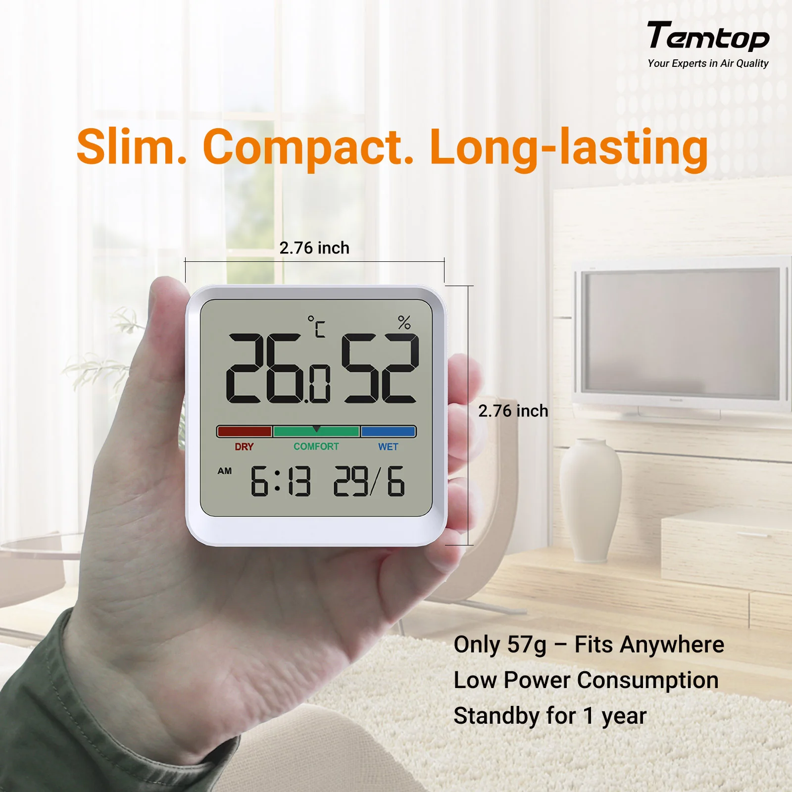 Temtop T1-SE Indoor Thermometer Hygrometer – Digital Room Temperature and Humidity Monitor with Comfort Indicator, ℃/℉ Switch, for Home, Office, Nursery - Image 5