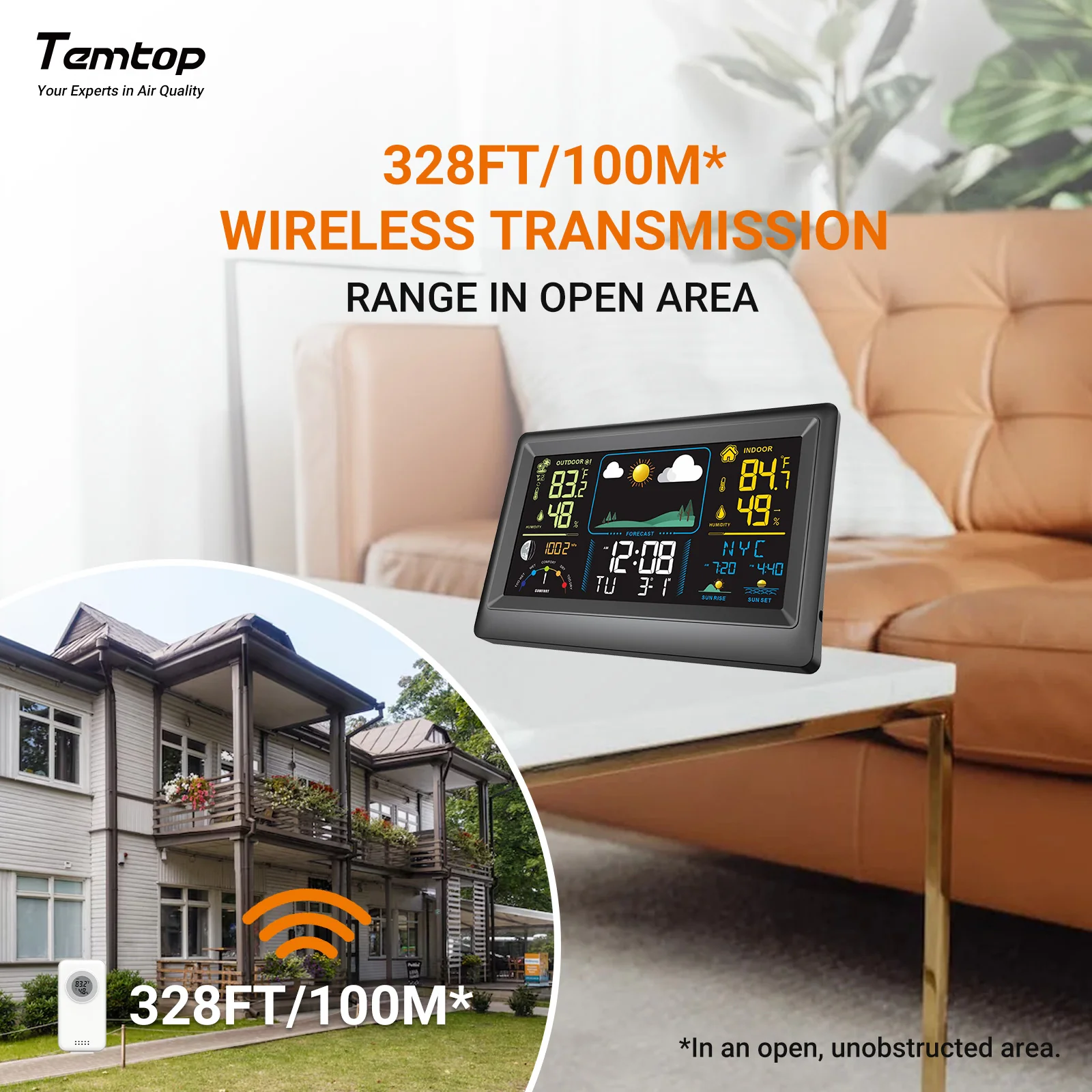 Temtop W100 Weather Station Multifunctional Weather Station with Indoor/Outdoor Temperature, Humidity, Atmospheric Pressure, Weather Forecast, Moon Phase, and Alarm Features - Image 6